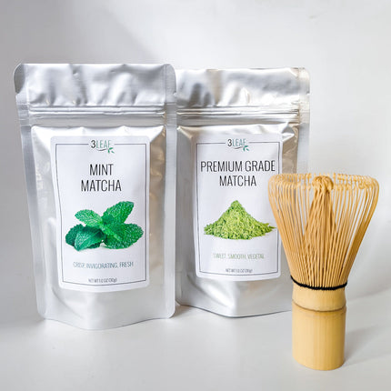 Mint Matcha and Premium Matcha with Bamboo Whisk