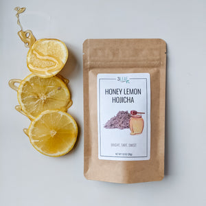 Honey Lemon Hojicha bag with Lemon slices