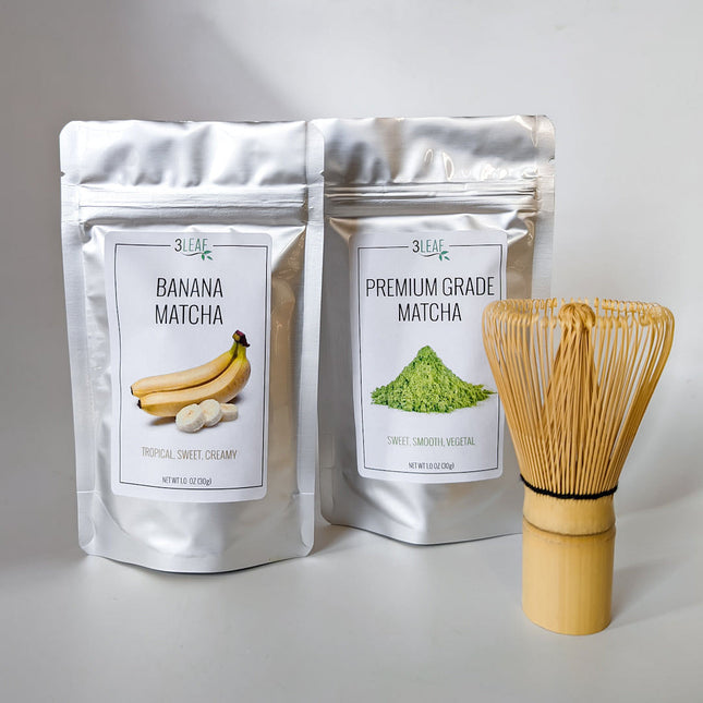 Banana and Premium Grade Matcha with Bamboo Whisk