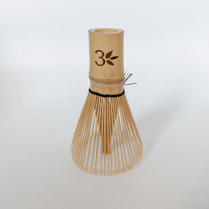 Bamboo Matcha whisk with 3 leaf tea logo on handle