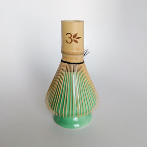 Bamboo Matcha Whisk with 3 Leaf Tea logo stamped on handle