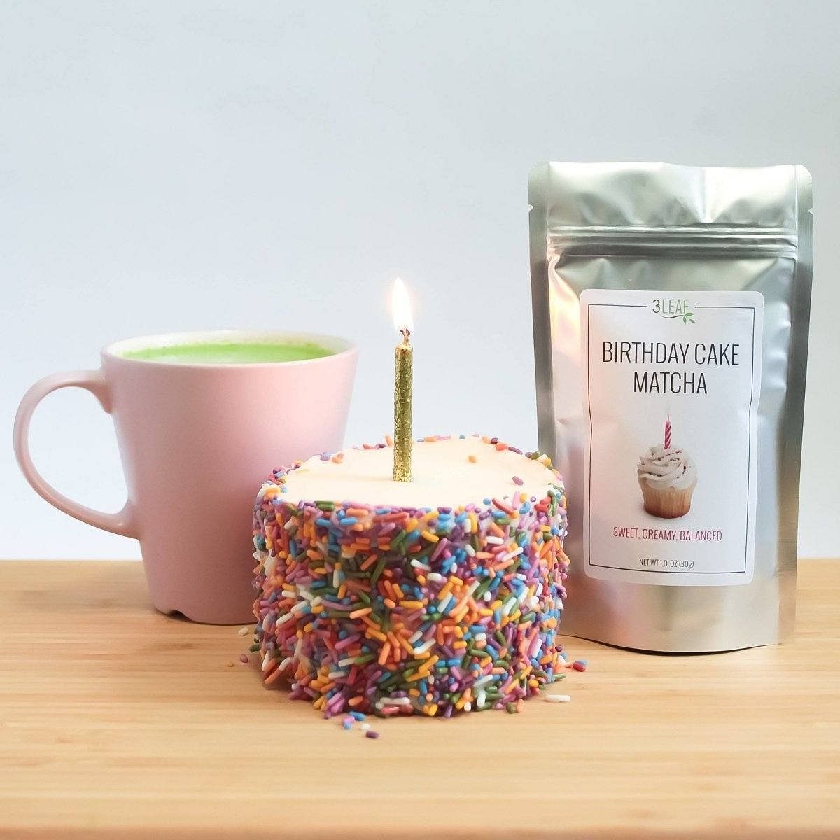 Birthday Cake Matcha With Birthday Cake Covered in Sprinkles