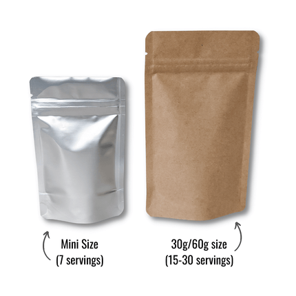 Size comparison between different hojicha bag sizes