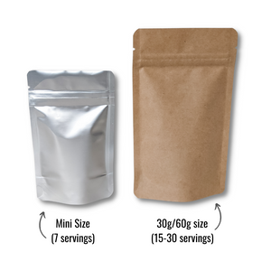 Size comparisons between hojicha bags